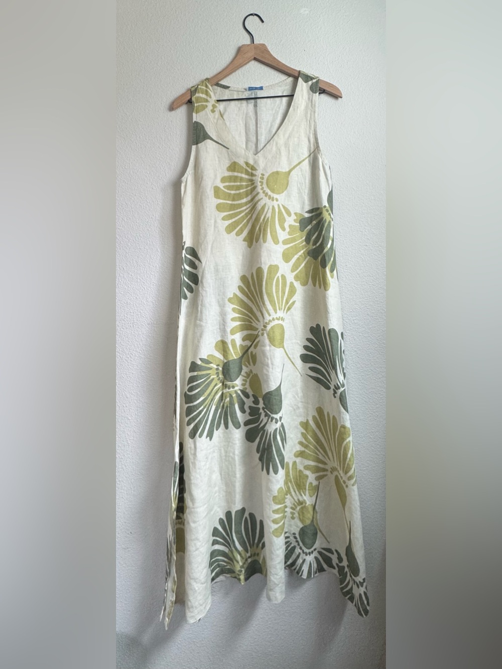 Moraitis 100% Linen Floral Maxi Dress Green Size M Lagenlook Coastal Resort